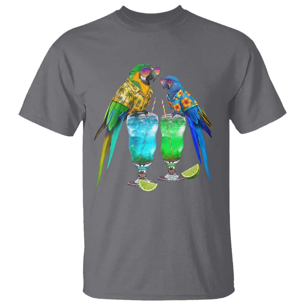 Hawaiian Parrots Drinking Margaritas T Shirt Beach Vacation Gift TS12 Charcoal Print Your Wear