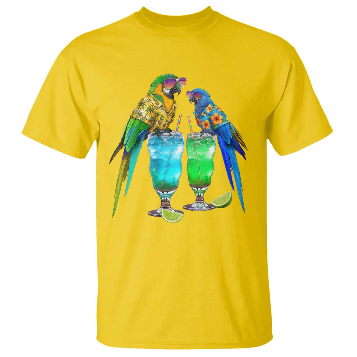 Hawaiian Parrots Drinking Margaritas T Shirt Beach Vacation Gift TS12 Daisy Print Your Wear