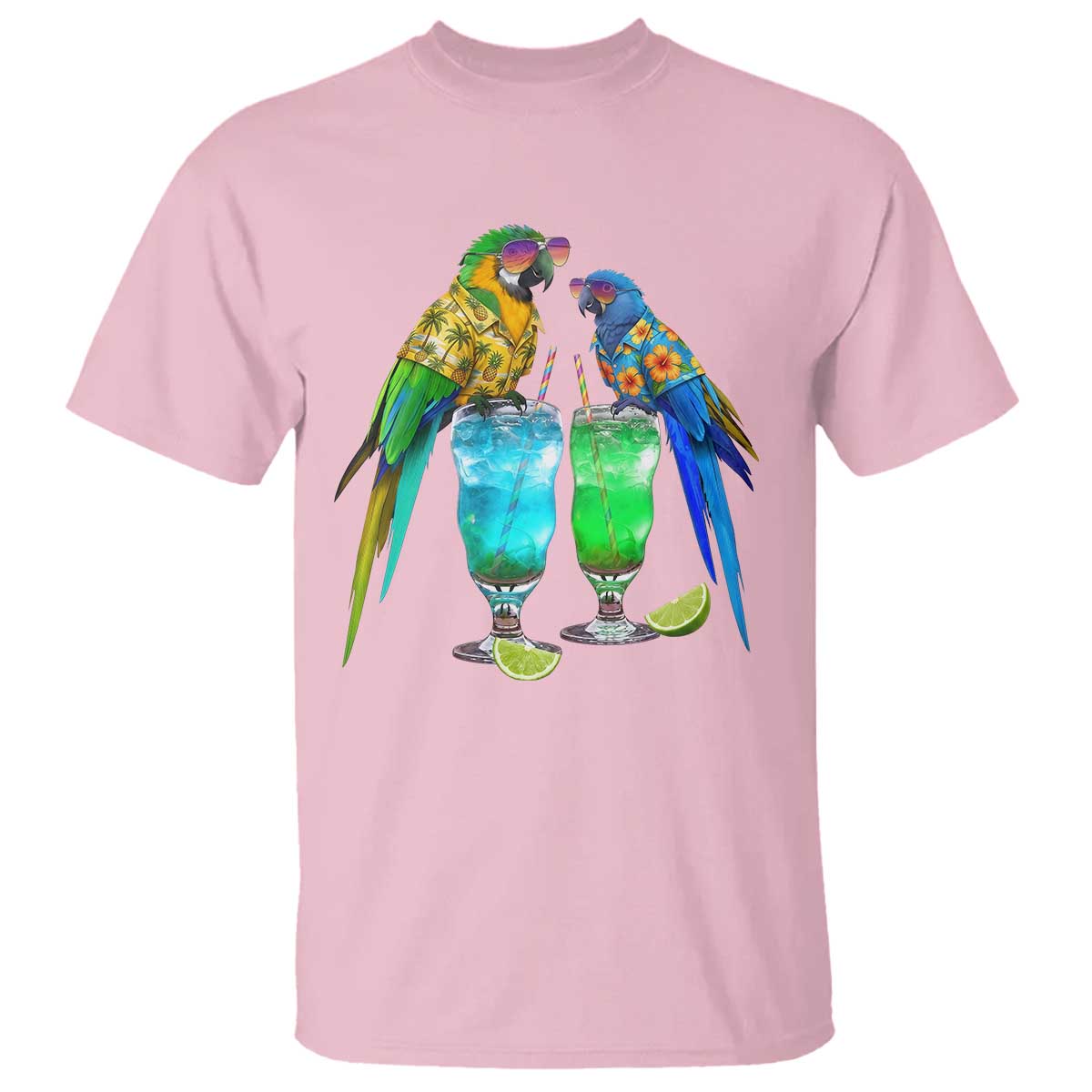 Hawaiian Parrots Drinking Margaritas T Shirt Beach Vacation Gift TS12 Light Pink Print Your Wear