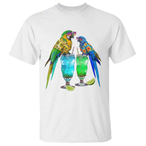 Hawaiian Parrots Drinking Margaritas T Shirt Beach Vacation Gift TS12 White Print Your Wear