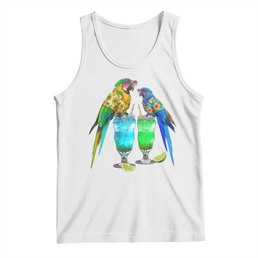 Hawaiian Parrots Drinking Margaritas Tank Top Beach Vacation Gift TS12 White Print Your Wear