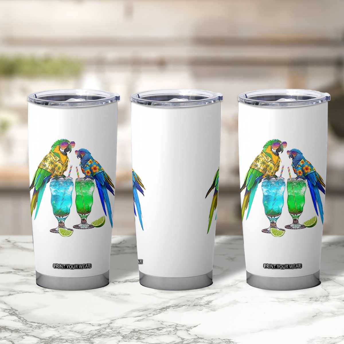 Hawaiian Parrots Drinking Margaritas Tumbler Cup Beach Vacation Gift TS12 Print Your Wear