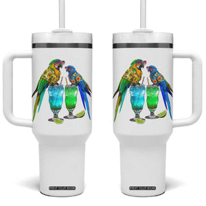 Hawaiian Parrots Drinking Margaritas Tumbler With Handle Beach Vacation Gift TS12 One Size: 40 oz White Print Your Wear