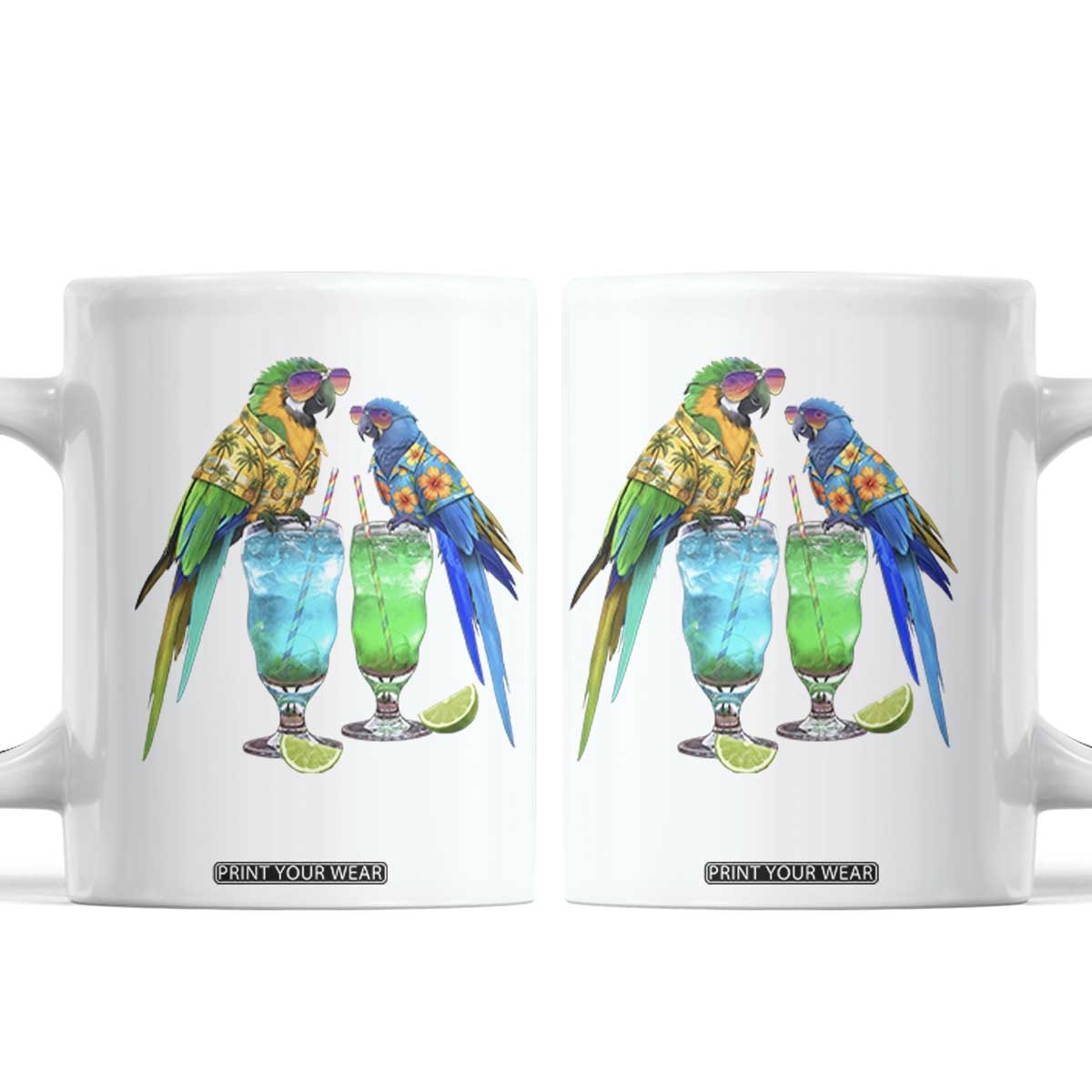 Hawaiian Parrots Drinking Margaritas Coffee Mug Beach Vacation Gift TS12 White Print Your Wear