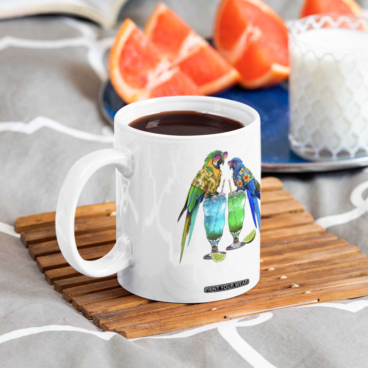 Hawaiian Parrots Drinking Margaritas Coffee Mug Beach Vacation Gift TS12 Print Your Wear