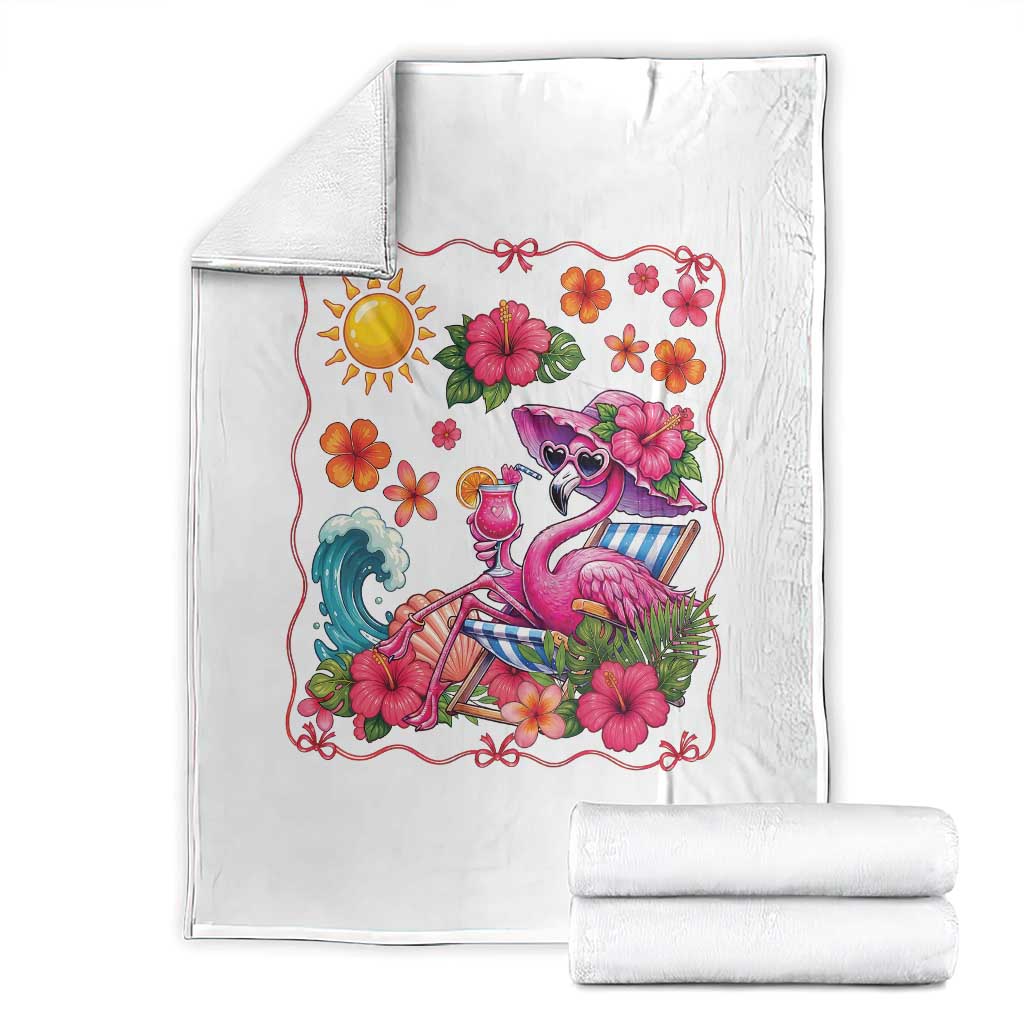 Funny Flamingo Tropical Floral Summer Vacation Graphic Throw Blanket TS12 White Print Your Wear