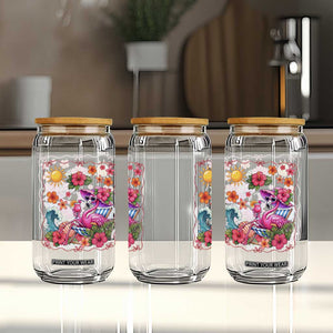Funny Flamingo Tropical Floral Summer Vacation Graphic Glass Can TS12 Print Your Wear