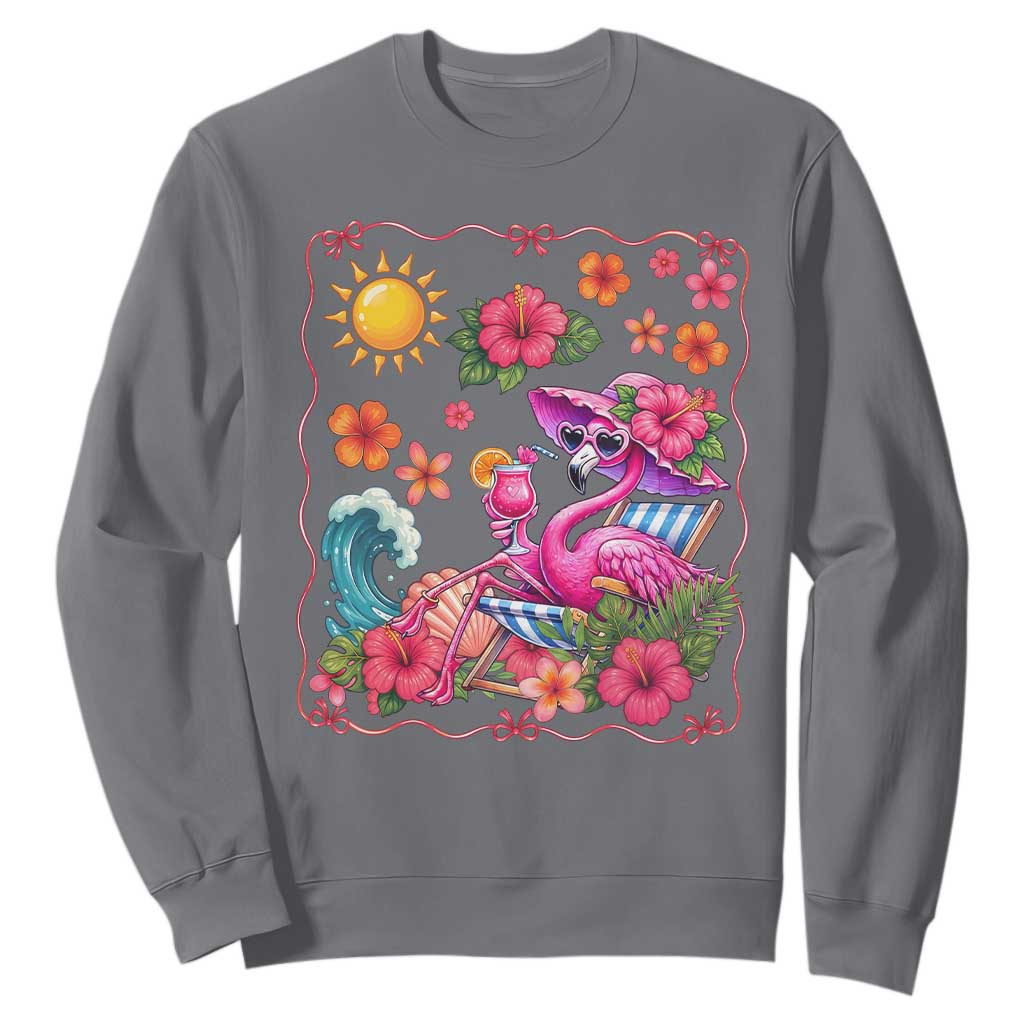 Funny Flamingo Tropical Floral Summer Vacation Graphic Sweatshirt TS12 Charcoal Print Your Wear