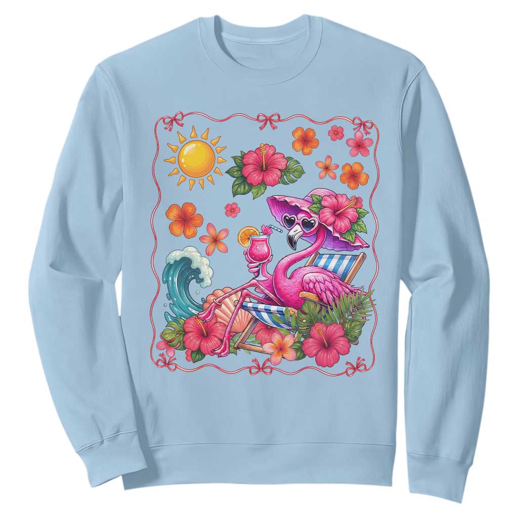 Funny Flamingo Tropical Floral Summer Vacation Graphic Sweatshirt TS12 Light Blue Print Your Wear