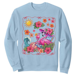 Funny Flamingo Tropical Floral Summer Vacation Graphic Sweatshirt TS12 Light Blue Print Your Wear