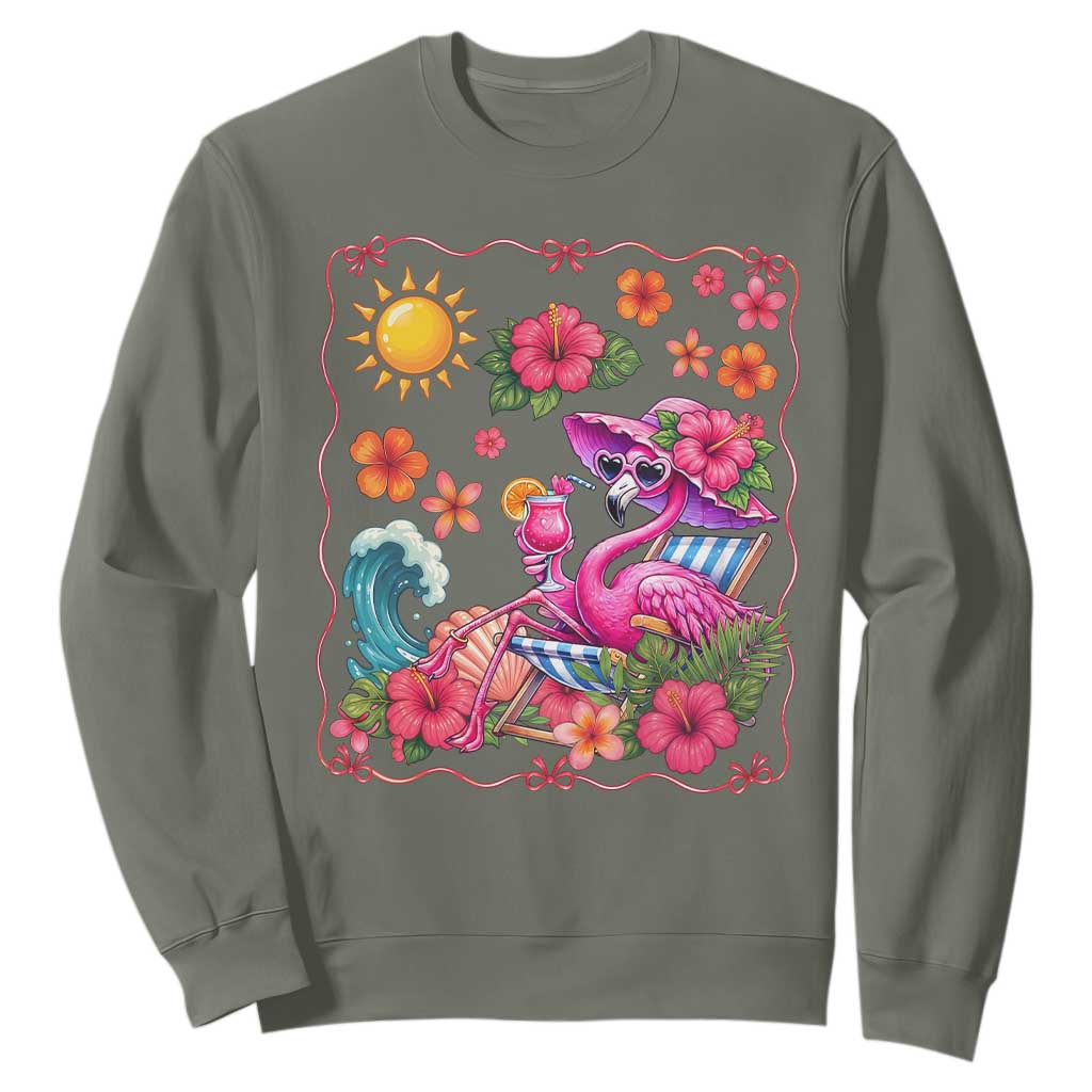 Funny Flamingo Tropical Floral Summer Vacation Graphic Sweatshirt TS12 Military Green Print Your Wear