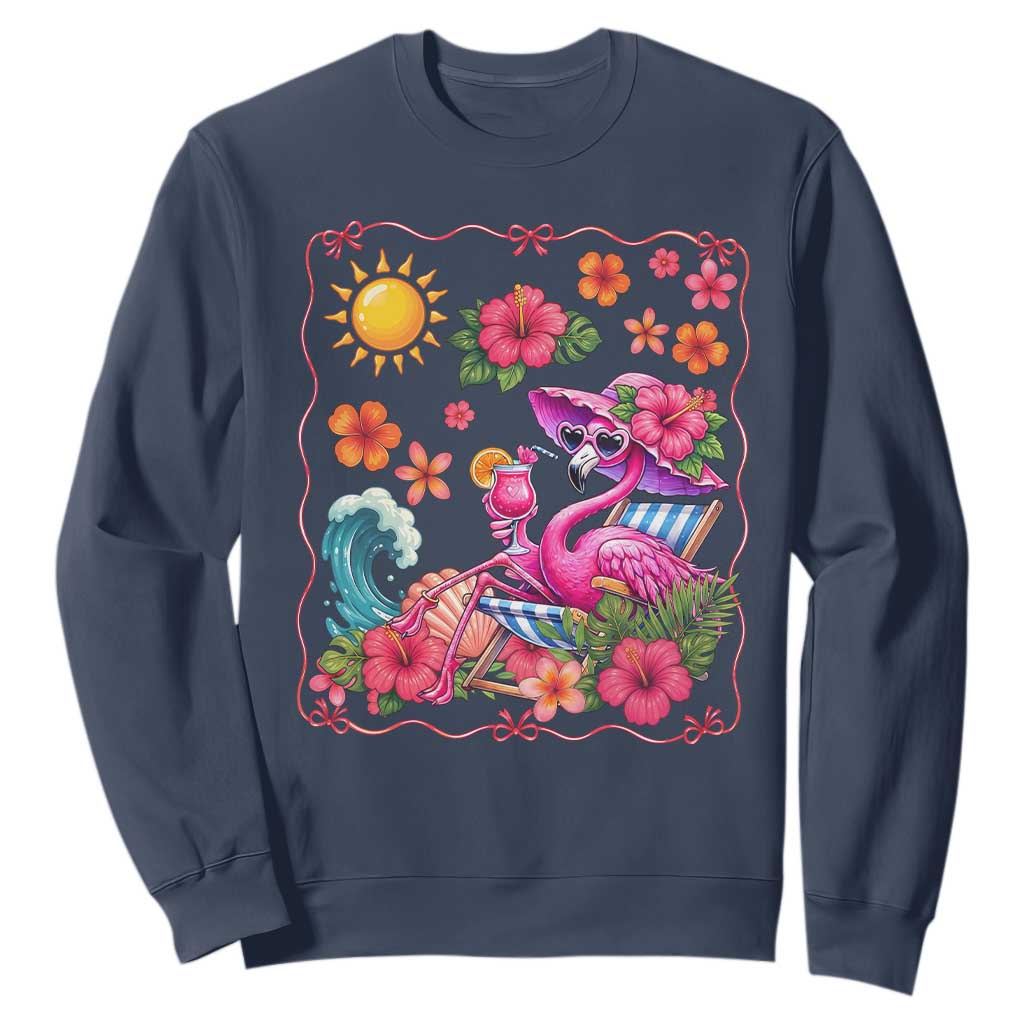 Funny Flamingo Tropical Floral Summer Vacation Graphic Sweatshirt TS12 Navy Print Your Wear