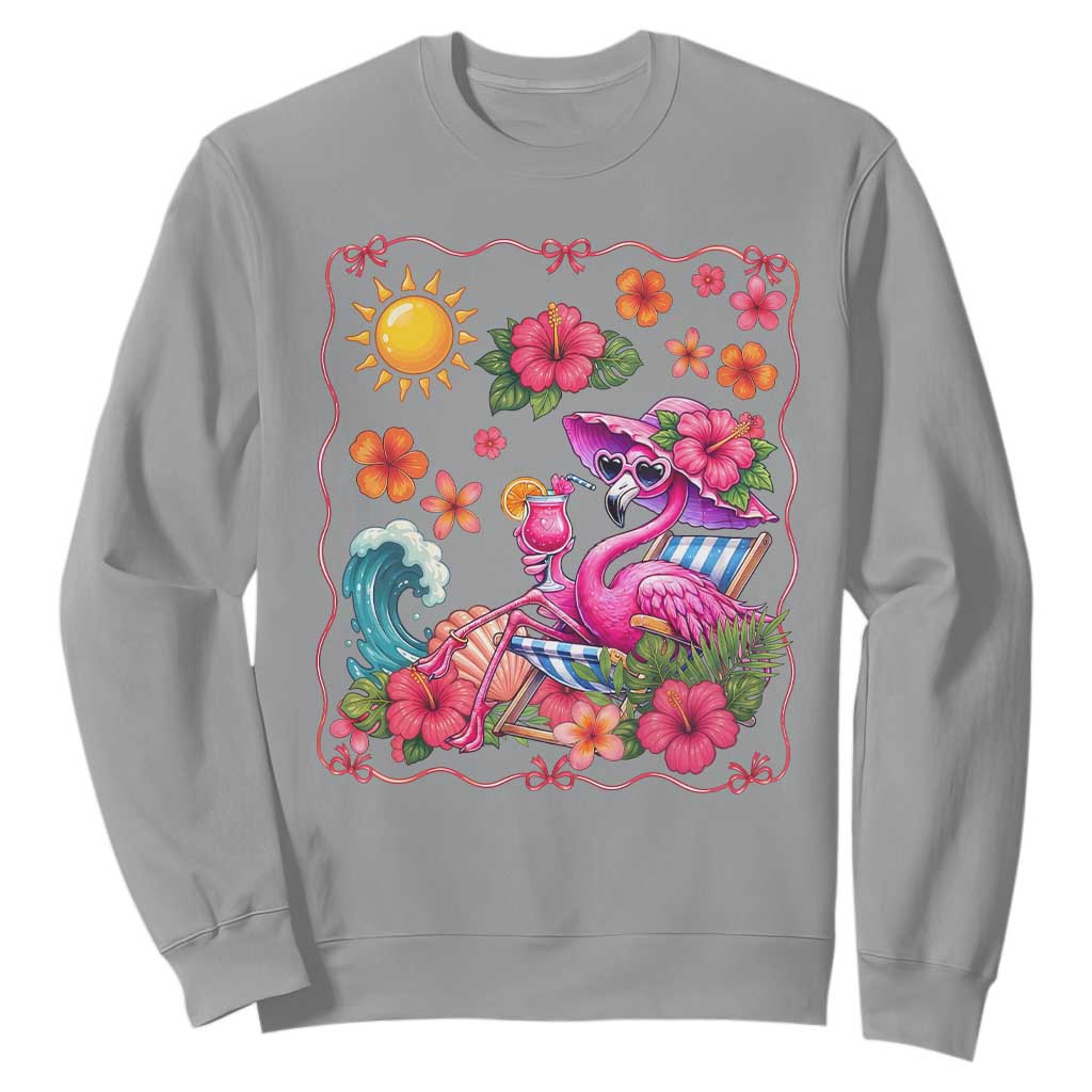 Funny Flamingo Tropical Floral Summer Vacation Graphic Sweatshirt TS12 Sport Gray Print Your Wear