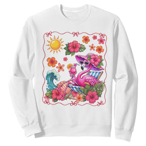 Funny Flamingo Tropical Floral Summer Vacation Graphic Sweatshirt TS12 White Print Your Wear