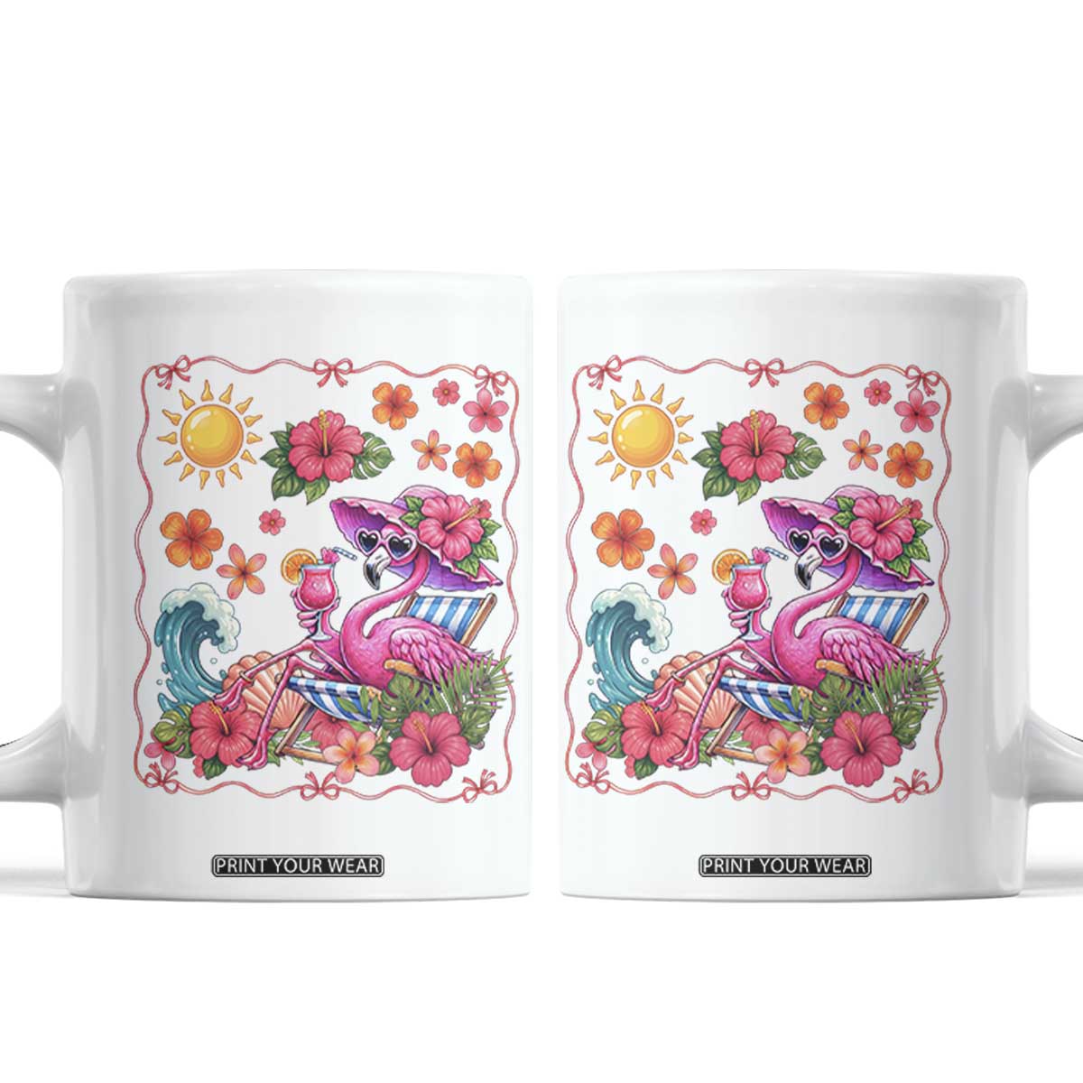 Funny Flamingo Tropical Floral Summer Vacation Graphic Coffee Mug TS12 White Print Your Wear