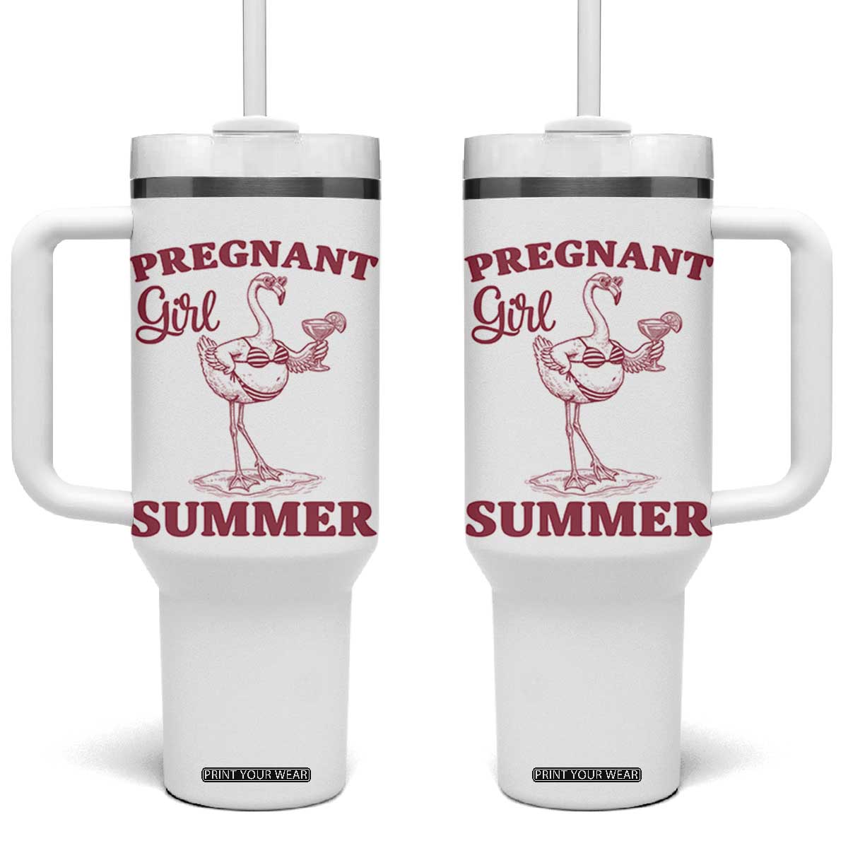 Flamingo Pregnancy Announcement Tumbler With Handle Summer Beach Mom To Be Gift TS12 One Size: 40 oz White Print Your Wear