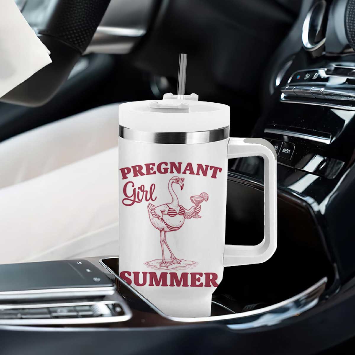 Flamingo Pregnancy Announcement Tumbler With Handle Summer Beach Mom To Be Gift TS12 Print Your Wear
