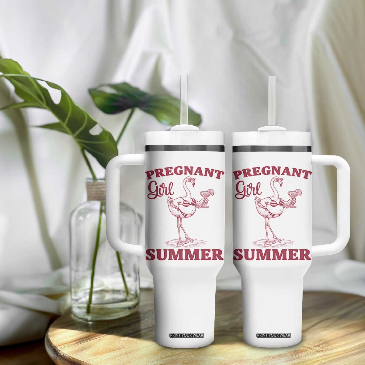 Flamingo Pregnancy Announcement Tumbler With Handle Summer Beach Mom To Be Gift TS12 Print Your Wear