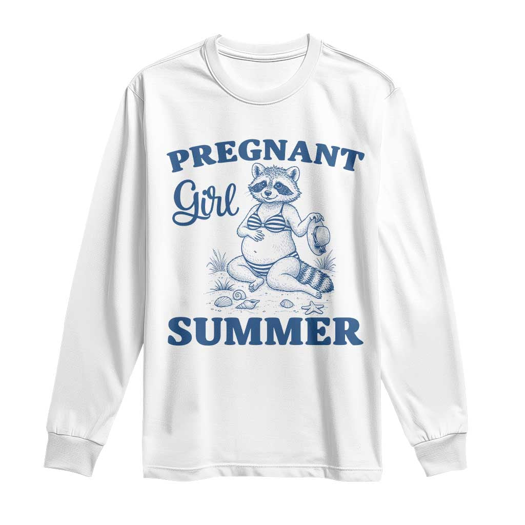 Raccoon Pregnancy Announcement Long Sleeve Shirt Summer Beach Mom To Be Gift TS12 White Print Your Wear