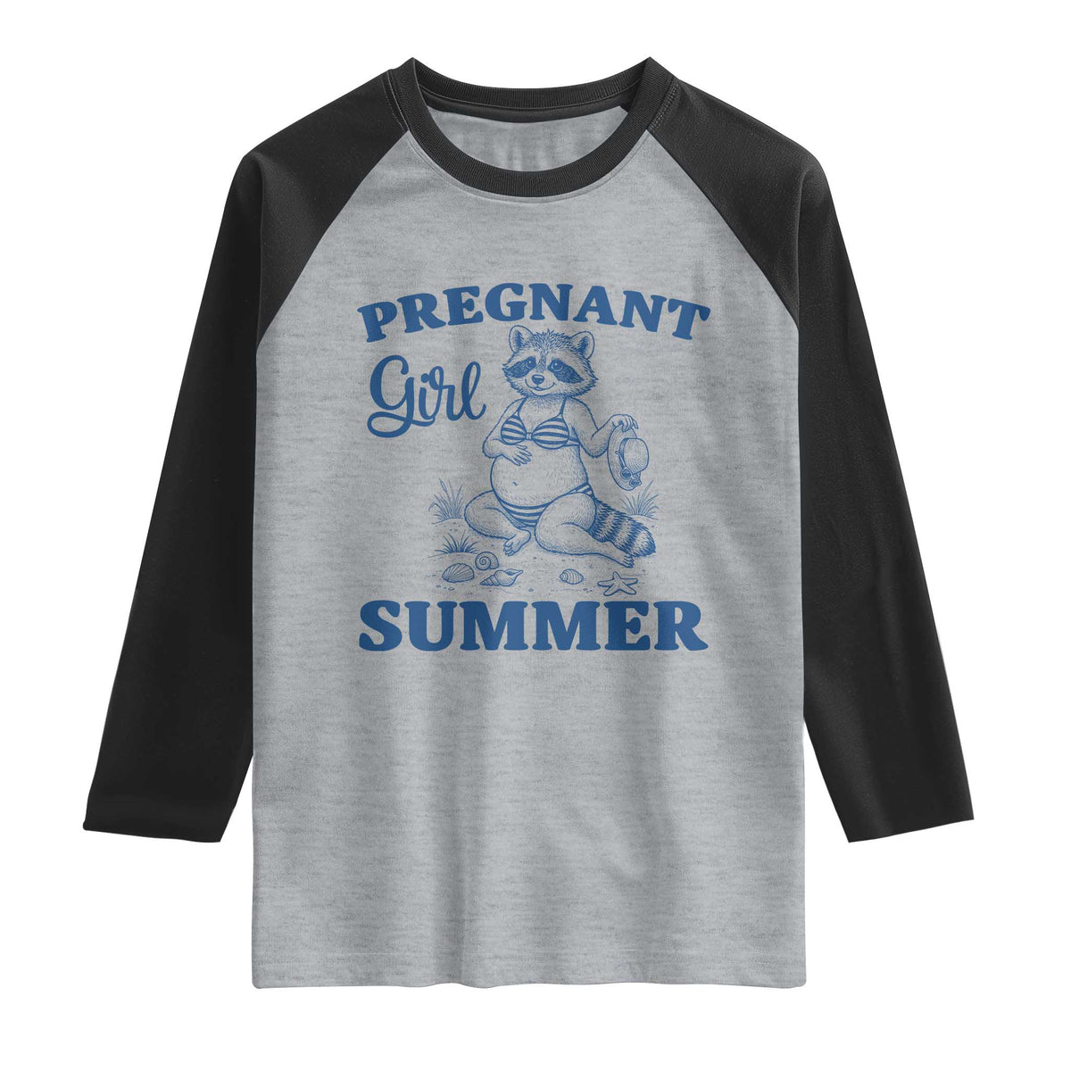 Raccoon Pregnancy Announcement Raglan Shirt Summer Beach Mom To Be Gift TS12 Heather Gray Black Print Your Wear