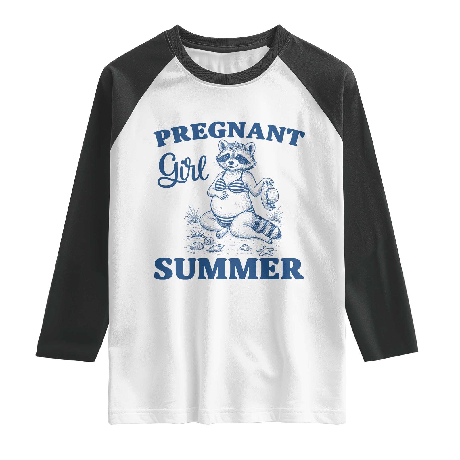 Raccoon Pregnancy Announcement Raglan Shirt Summer Beach Mom To Be Gift TS12 White Black Print Your Wear