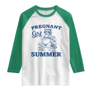 Raccoon Pregnancy Announcement Raglan Shirt Summer Beach Mom To Be Gift TS12 White Kelly Green Print Your Wear