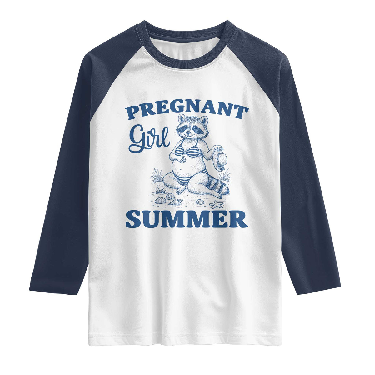 Raccoon Pregnancy Announcement Raglan Shirt Summer Beach Mom To Be Gift TS12 White Navy Print Your Wear