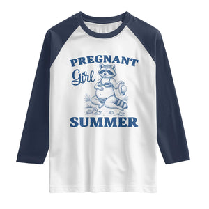 Raccoon Pregnancy Announcement Raglan Shirt Summer Beach Mom To Be Gift TS12 White Navy Print Your Wear