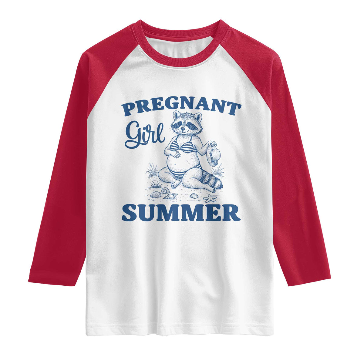 Raccoon Pregnancy Announcement Raglan Shirt Summer Beach Mom To Be Gift TS12 White Red Print Your Wear
