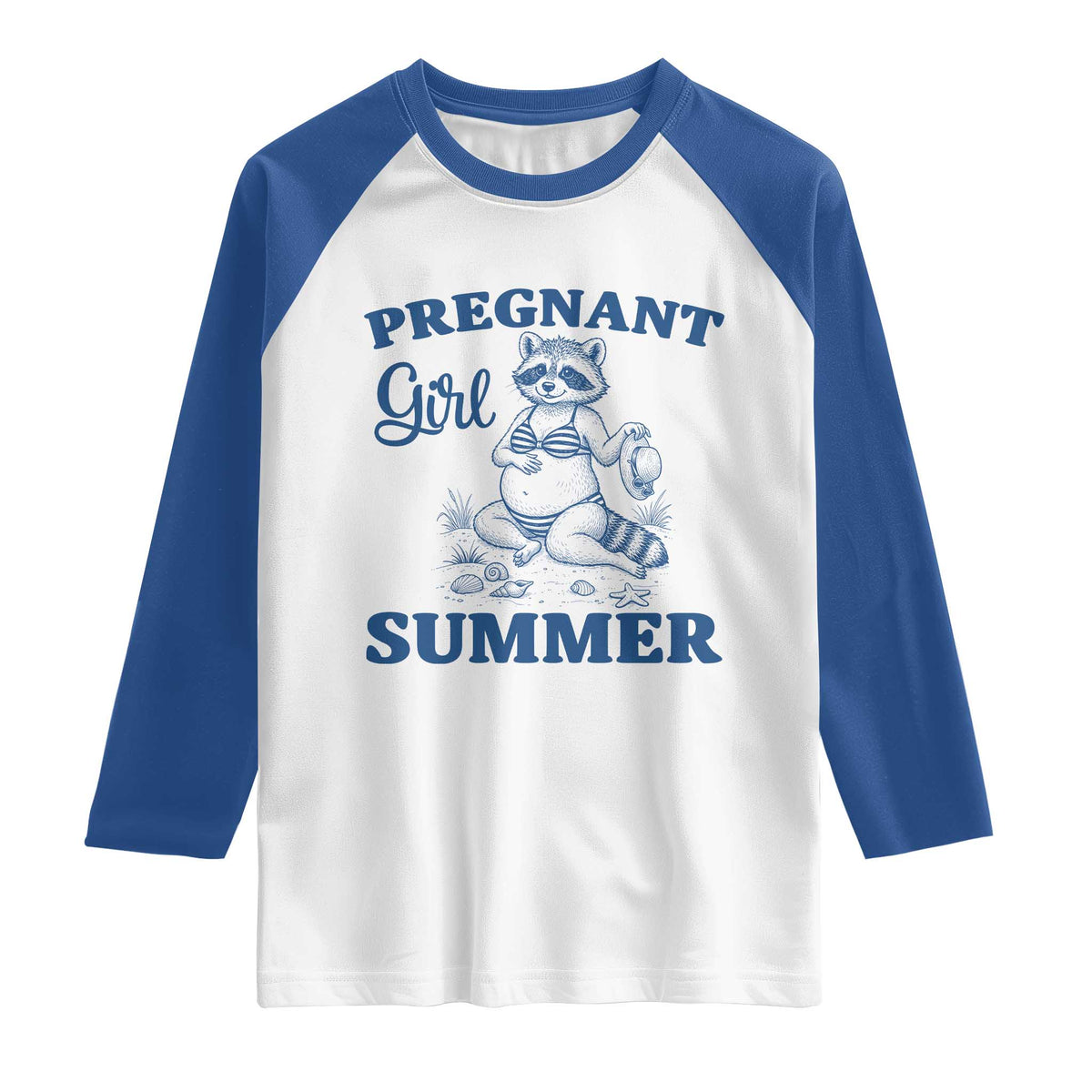 Raccoon Pregnancy Announcement Raglan Shirt Summer Beach Mom To Be Gift TS12 White Royal Print Your Wear