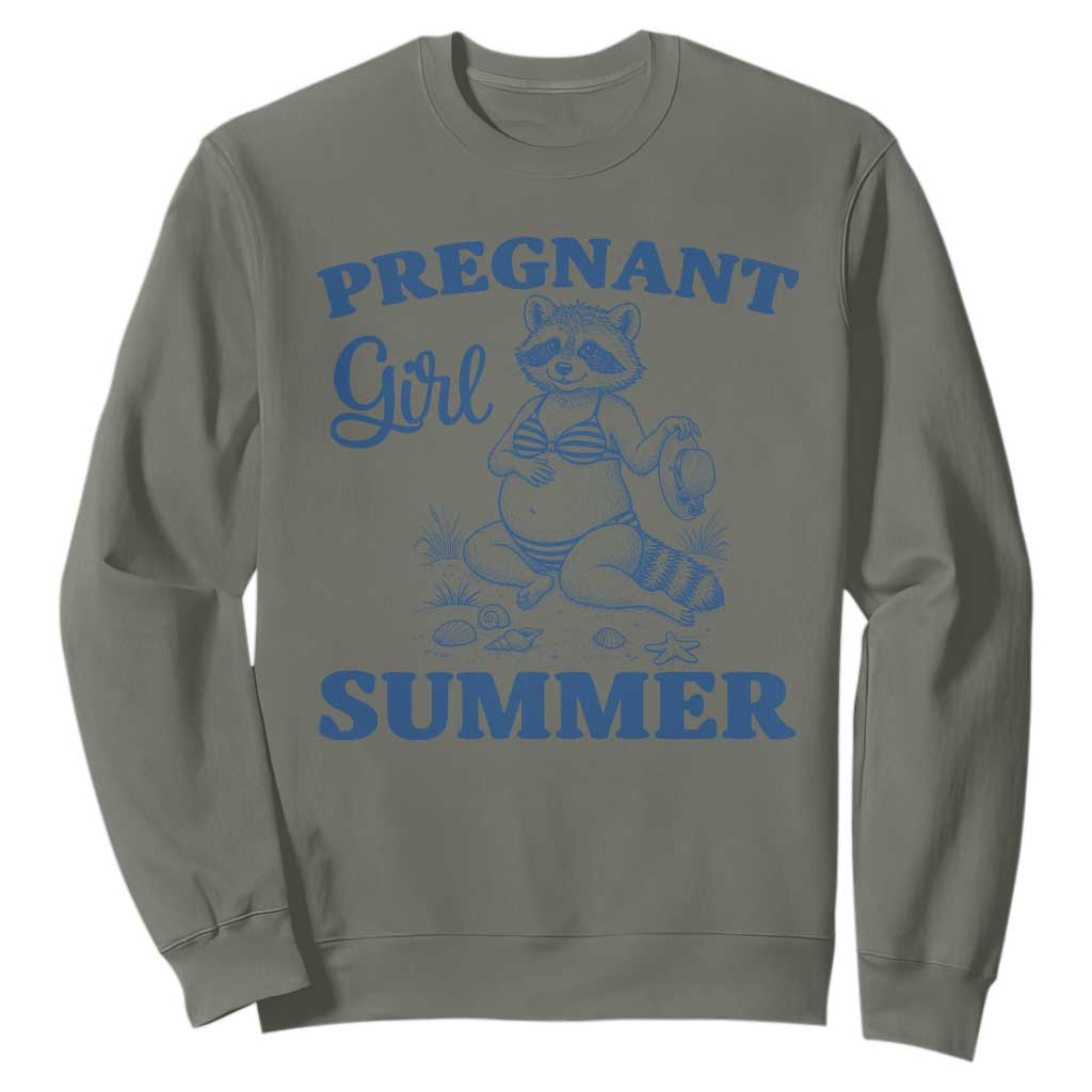 Raccoon Pregnancy Announcement Sweatshirt Summer Beach Mom To Be Gift TS12 Military Green Print Your Wear