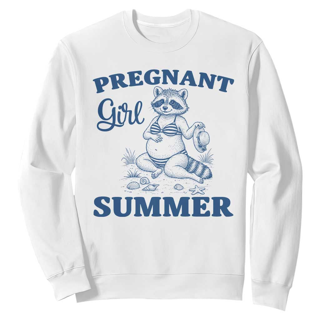 Raccoon Pregnancy Announcement Sweatshirt Summer Beach Mom To Be Gift TS12 White Print Your Wear