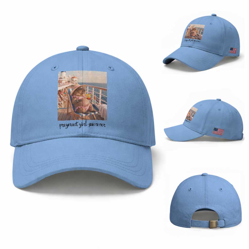 Summer Capybara Pregnancy Baseball Cap Baby Announcement Gift TS12 Baseball Cap Universal Fit Light Blue Print Your Wear
