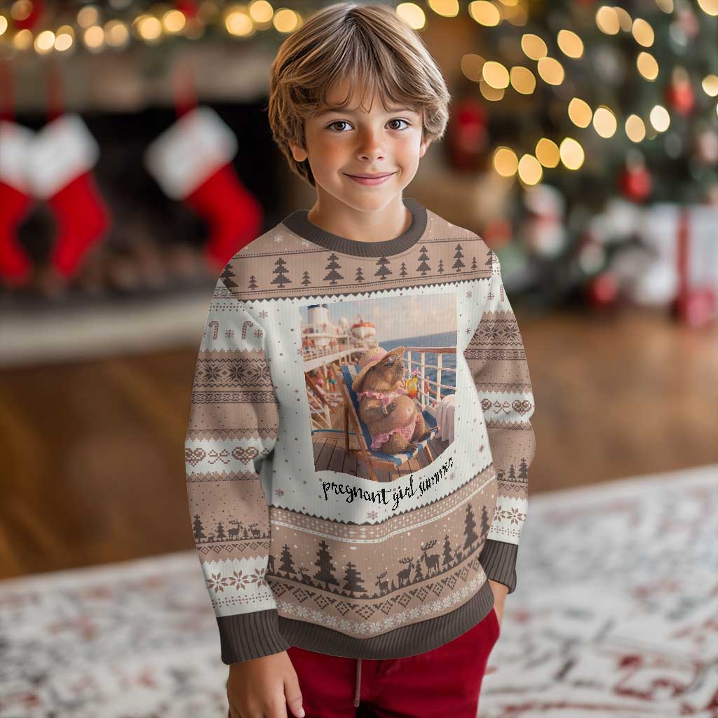 Summer Capybara Pregnancy Ugly Christmas Sweater Baby Announcement Gift TS12 Mocha Mousse Print Your Wear