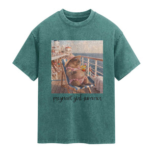 Summer Capybara Pregnancy Washed Cotton T-Shirt Baby Announcement Gift