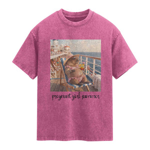 Summer Capybara Pregnancy Washed Cotton T-Shirt Baby Announcement Gift