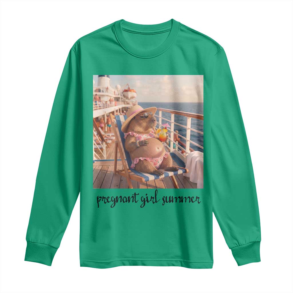 Summer Capybara Pregnancy Long Sleeve Shirt Baby Announcement Gift TS12 Irish Green Print Your Wear