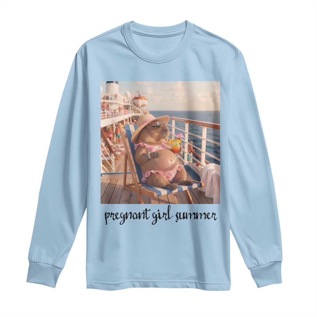 Summer Capybara Pregnancy Long Sleeve Shirt Baby Announcement Gift TS12 Light Blue Print Your Wear