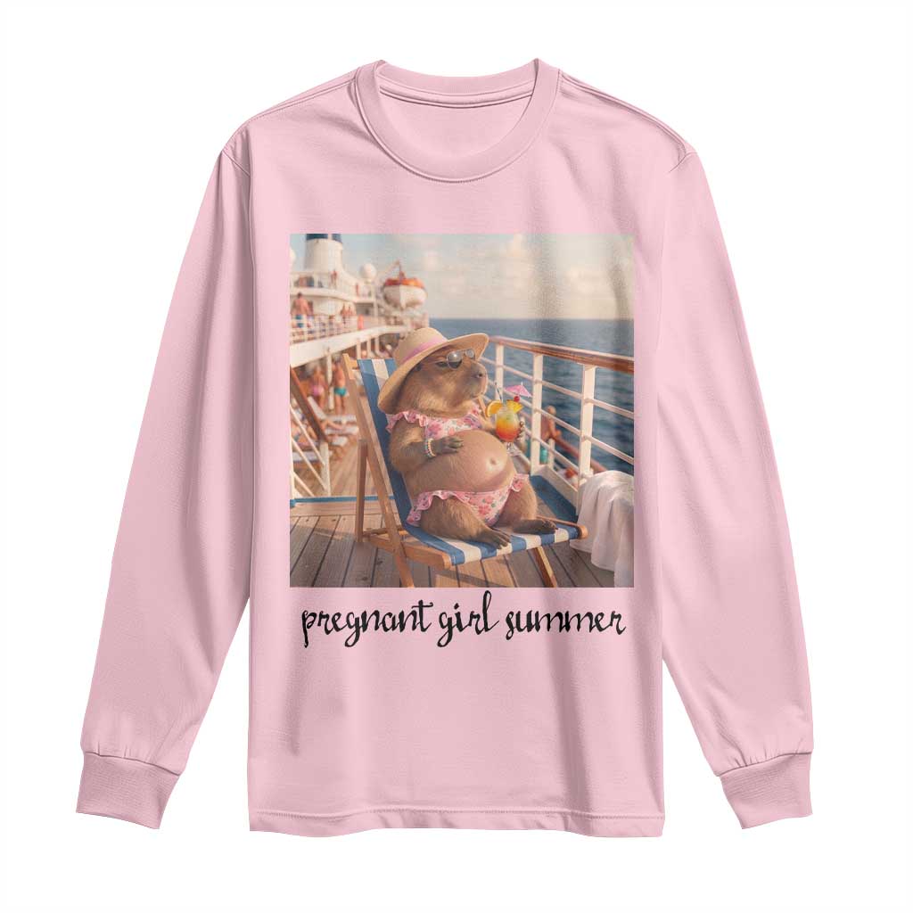 Summer Capybara Pregnancy Long Sleeve Shirt Baby Announcement Gift TS12 Light Pink Print Your Wear