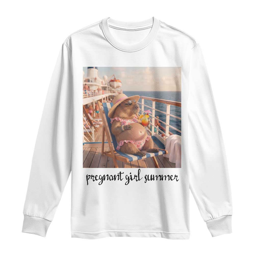 Summer Capybara Pregnancy Long Sleeve Shirt Baby Announcement Gift TS12 White Print Your Wear