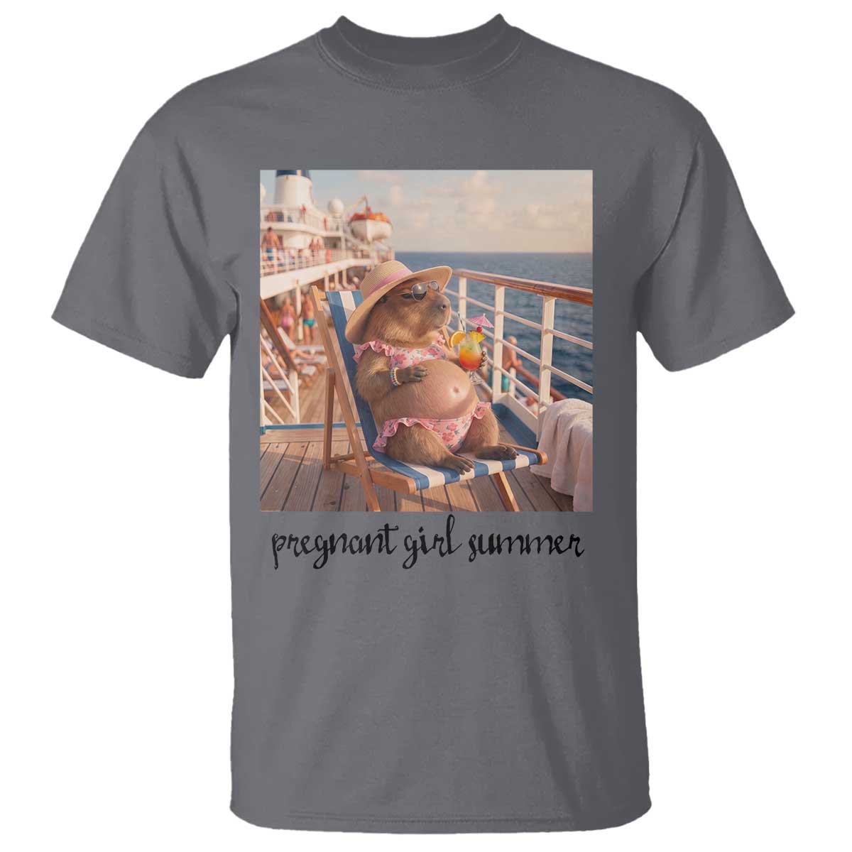Summer Capybara Pregnancy T Shirt Baby Announcement Gift TS12 Charcoal Print Your Wear
