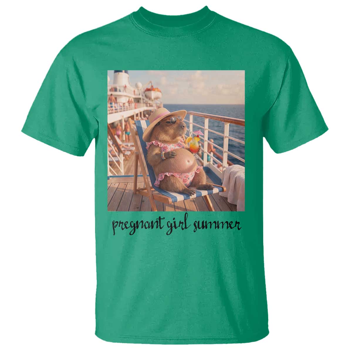 Summer Capybara Pregnancy T Shirt Baby Announcement Gift TS12 Irish Green Print Your Wear