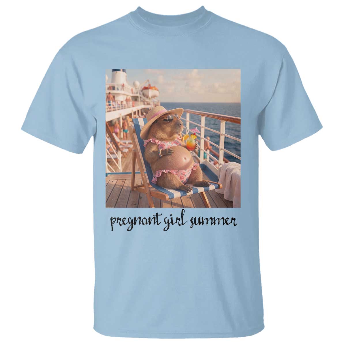 Summer Capybara Pregnancy T Shirt Baby Announcement Gift TS12 Light Blue Print Your Wear