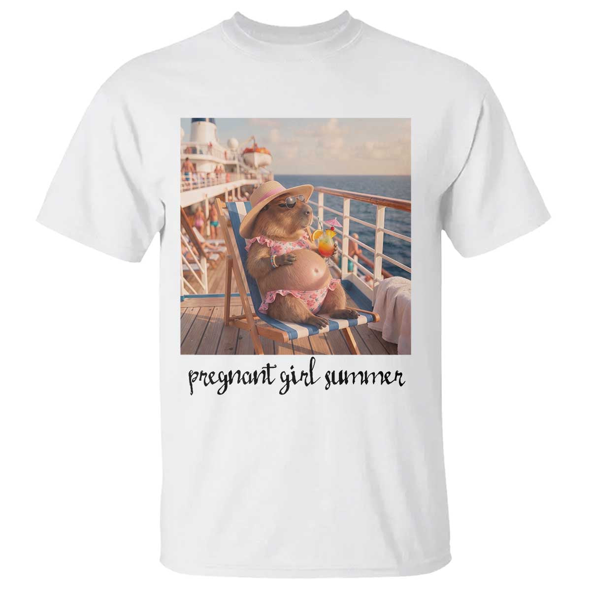 Summer Capybara Pregnancy T Shirt Baby Announcement Gift TS12 White Print Your Wear