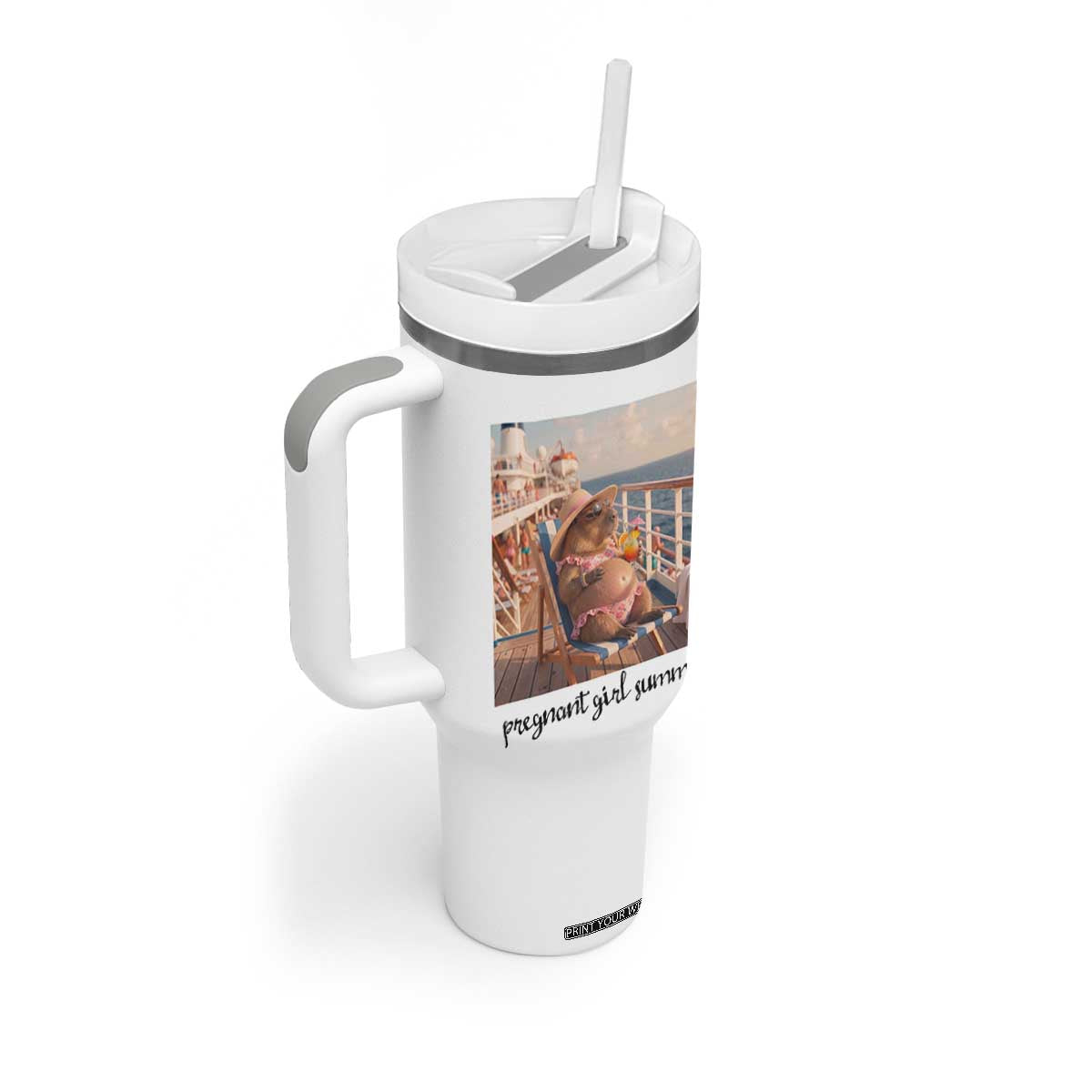 Summer Capybara Pregnancy Tumbler With Handle Baby Announcement Gift TS12 Print Your Wear
