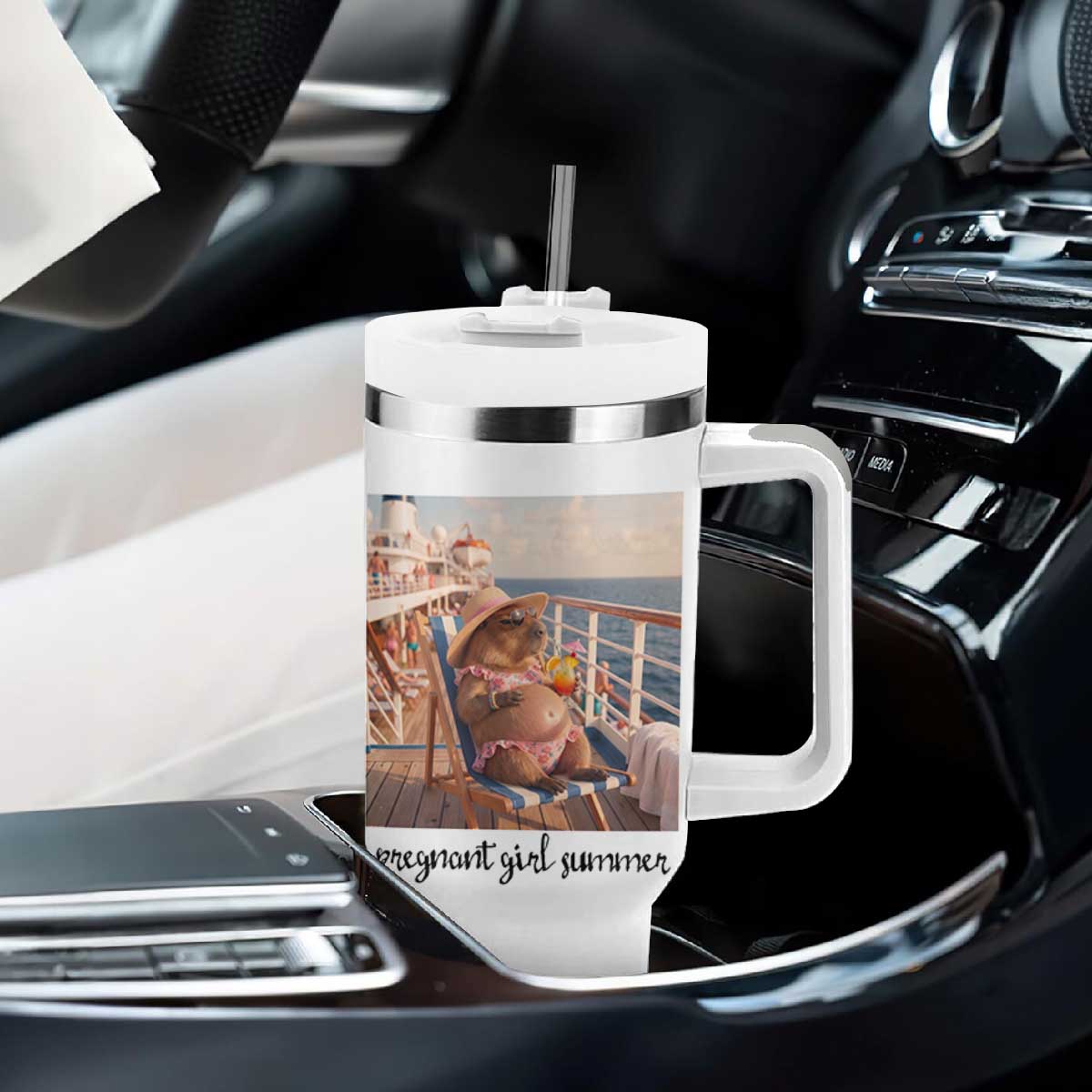 Summer Capybara Pregnancy Tumbler With Handle Baby Announcement Gift TS12 Print Your Wear