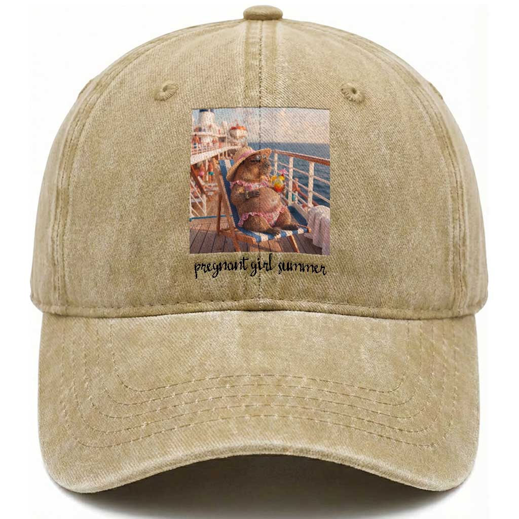 Summer Capybara Pregnancy Washed Cotton Baseball Cap Baby Announcement Gift TS12 Print Your Wear