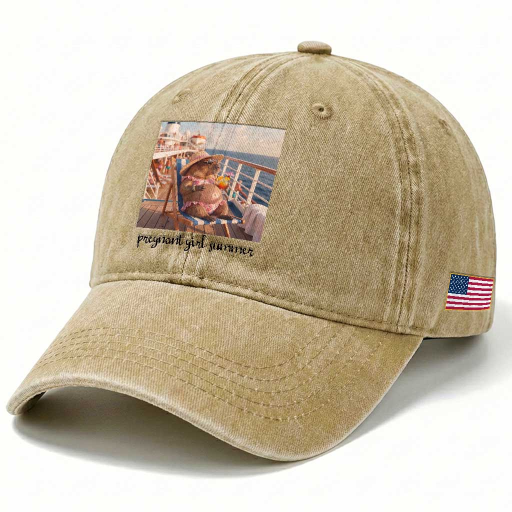 Summer Capybara Pregnancy Washed Cotton Baseball Cap Baby Announcement Gift TS12 Print Your Wear