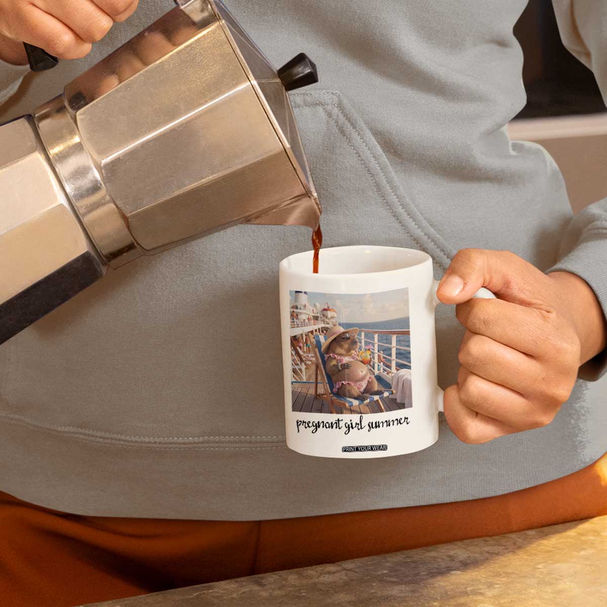 Summer Capybara Pregnancy Coffee Mug Baby Announcement Gift TS12 Print Your Wear