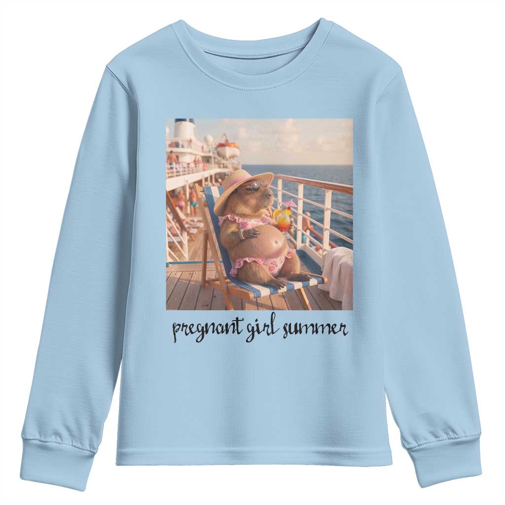 Summer Capybara Pregnancy Youth Sweatshirt Baby Announcement Gift TS12 Light Blue Print Your Wear